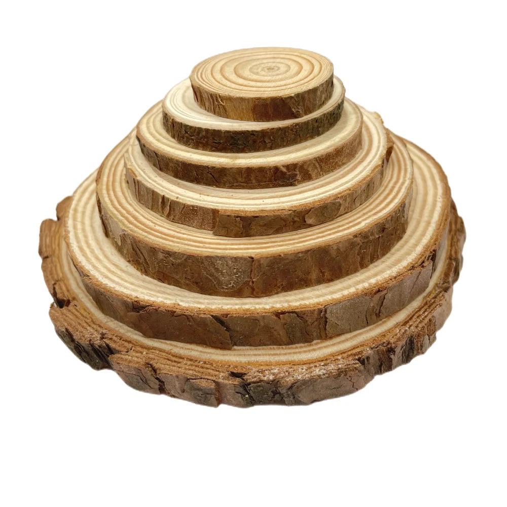 Natural Pine Round Unfinished Wood Slices with Tree Bark (3-12cm, 1 Pack)