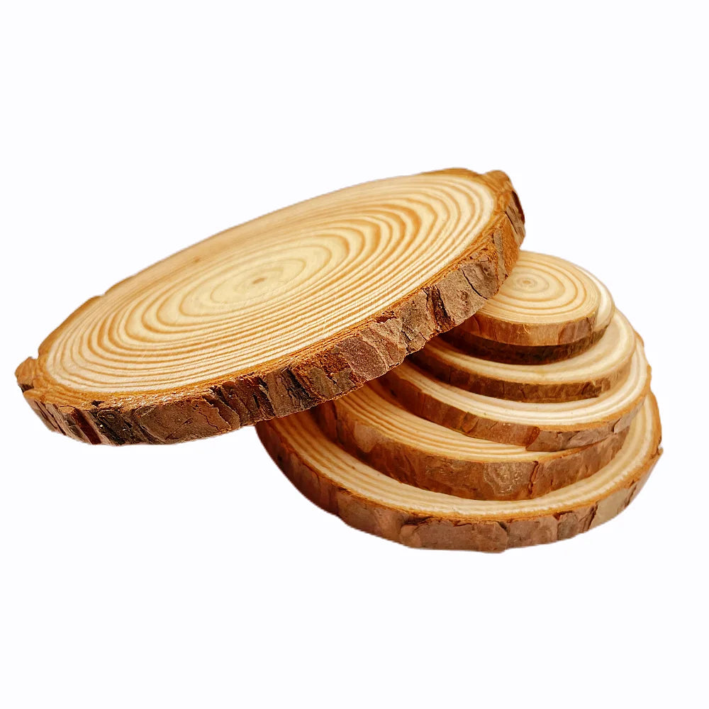 Natural Pine Round Unfinished Wood Slices with Tree Bark (3-12cm, 1 Pack)