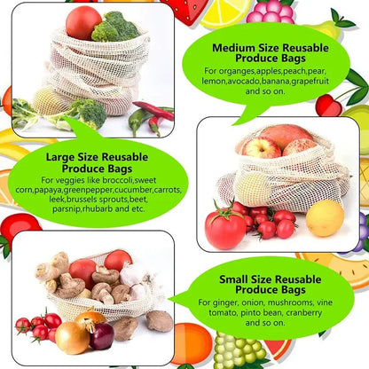 Reusable Cotton Mesh Produce Bags