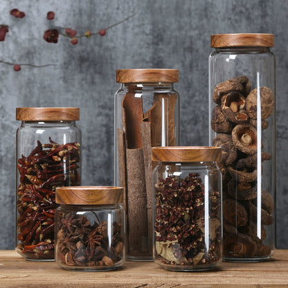 Glass Airtight Canister Jars with Wooden Lids