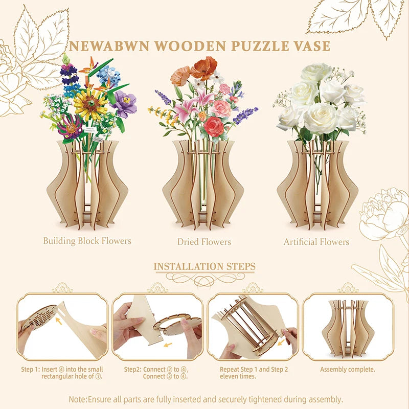 3D Wooden Puzzle Flower Vase Building Set