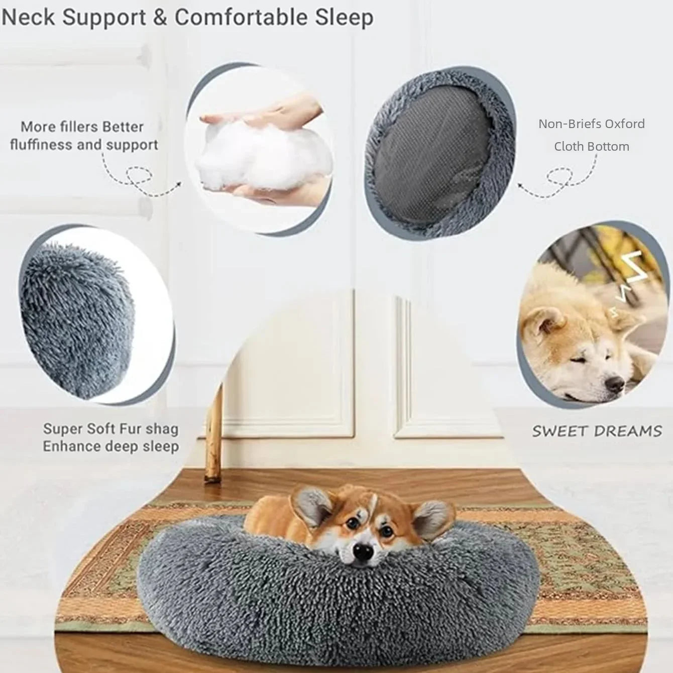 Round Pet Bed – Super Soft Plush Dog & Cat House