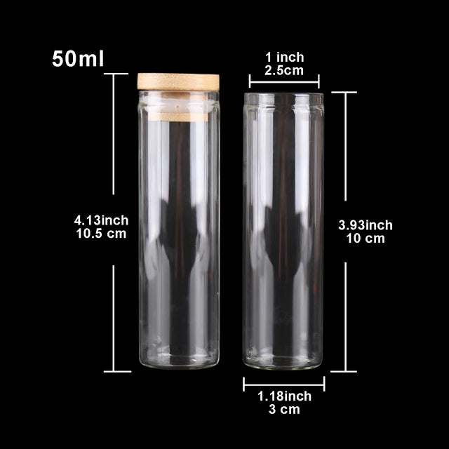 5pcs Glass Bottles with Bamboo Caps 10-50ml for Crafts & Storage