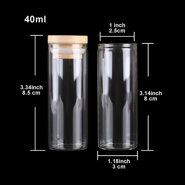 5pcs Glass Bottles with Bamboo Caps 10-50ml for Crafts & Storage