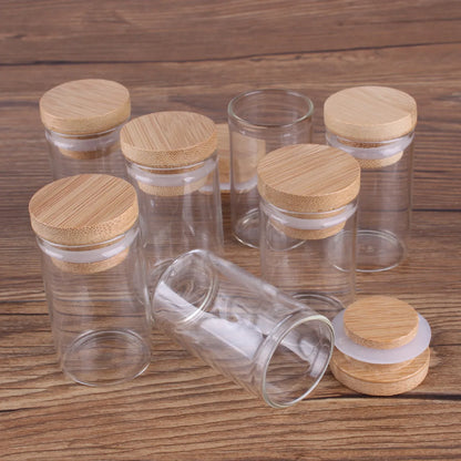 5pcs Glass Bottles with Bamboo Caps 10-50ml for Crafts & Storage