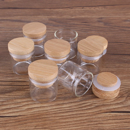 5pcs Glass Bottles with Bamboo Caps 10-50ml for Crafts & Storage