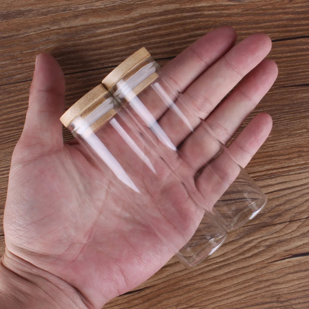 5pcs Glass Bottles with Bamboo Caps 10-50ml for Crafts & Storage