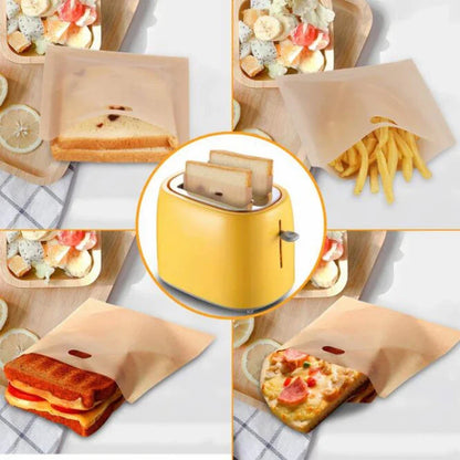 Juego de 5 bolsas antiadherentes para tostadora, bolsa para pan y sándwich reutilizable