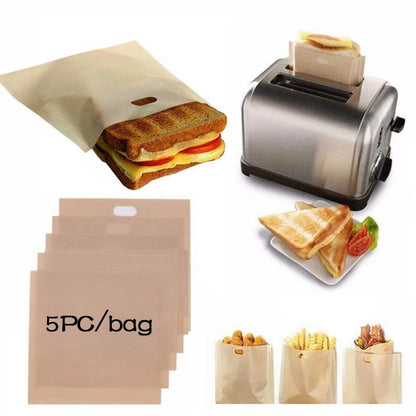 Juego de 5 bolsas antiadherentes para tostadora, bolsa para pan y sándwich reutilizable