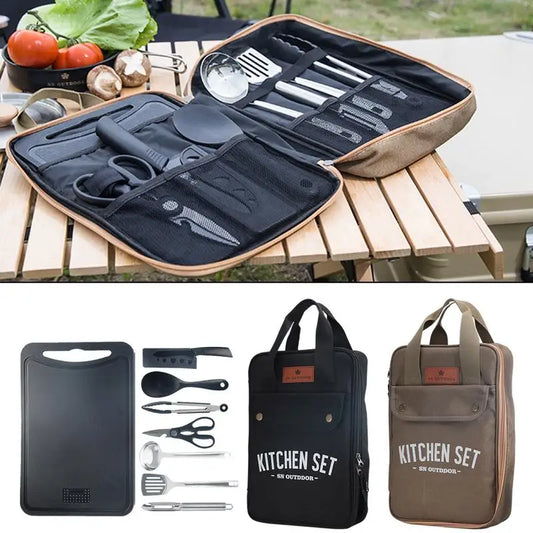 8pcs Camping Kitchen Cookware Set Portable Outdoor Travel Utensils  Stainless Steel Cooking and Grilling Set for BBQ Picnic