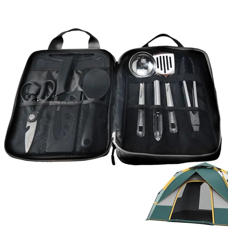 Juego de 8 utensilios de cocina para acampar, utensilios de viaje portátiles para exteriores, juego de cocina y parrilla de acero inoxidable para barbacoa y picnic 