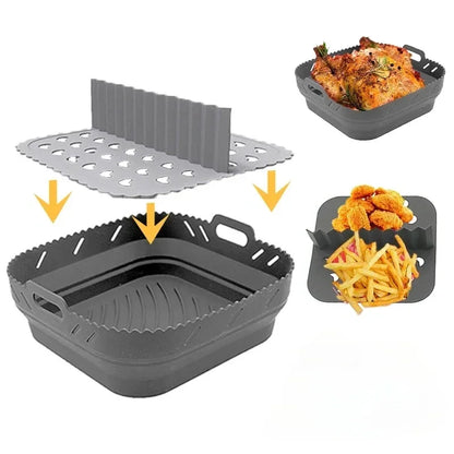 Air Fryer Silicone Tray (with Divider Plate and Reusable Liner)