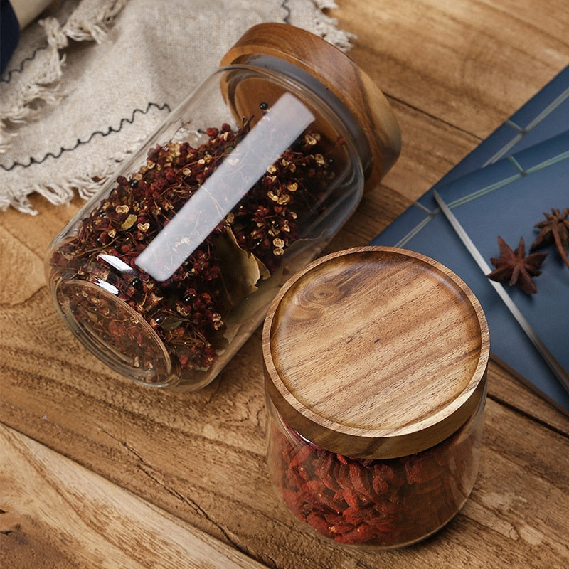 Glass Airtight Canister Jars with Wooden Lids