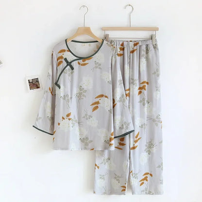 Bamboo Fiber Sleepwear Clothes for Women Spring and Summer Cute Sweet Printed Casual Long-Sleeved Long Pants Pyjama Set