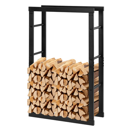 Black Firewood Rack Indoor Outdoor Metal Wood Stacking Aid Wooden Shelter