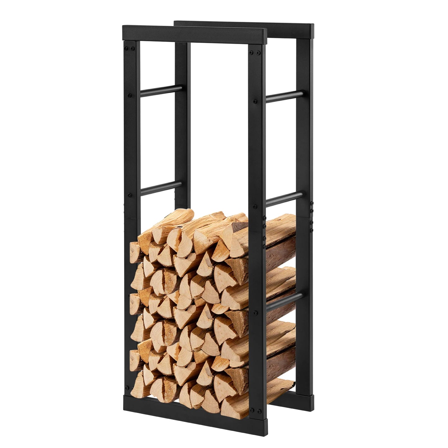 Black Firewood Rack Indoor Outdoor Metal Wood Stacking Aid Wooden Shelter