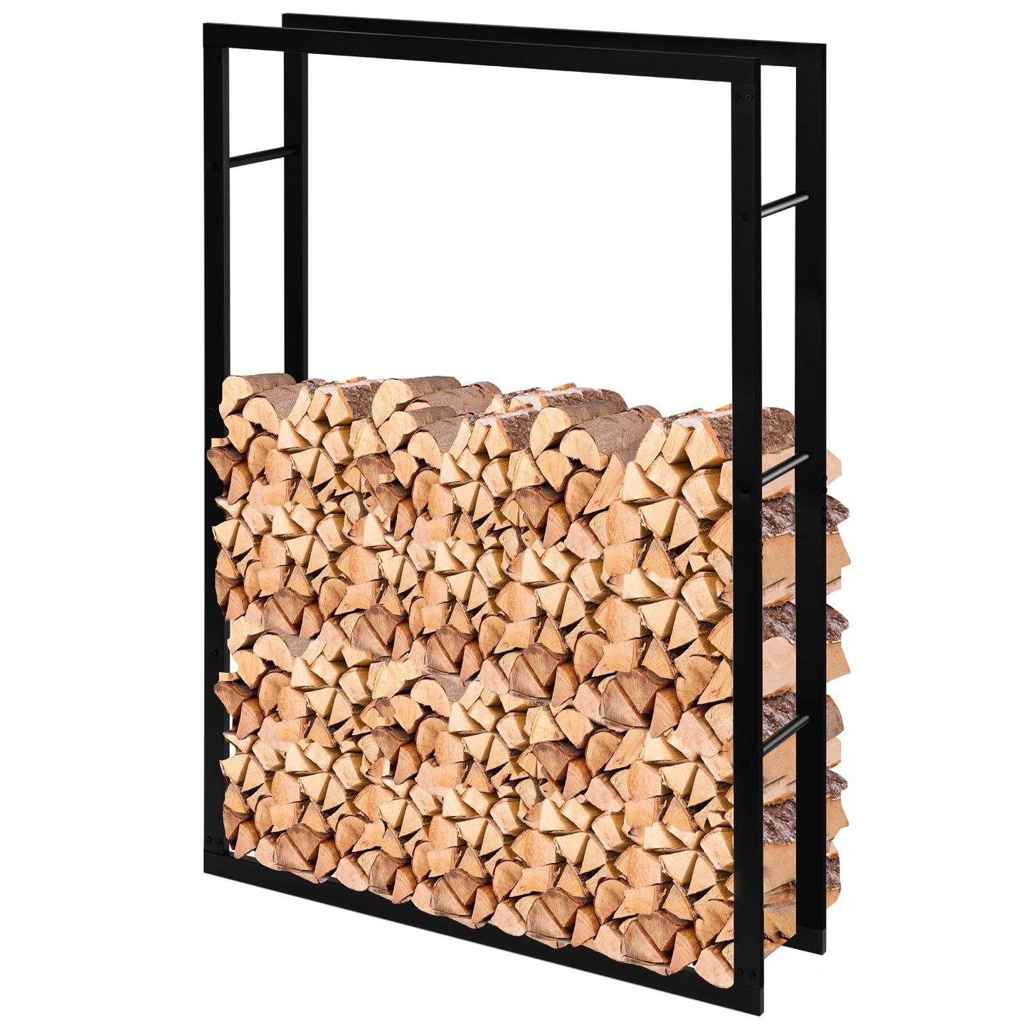 Black Firewood Rack Indoor Outdoor Metal Wood Stacking Aid Wooden Shelter