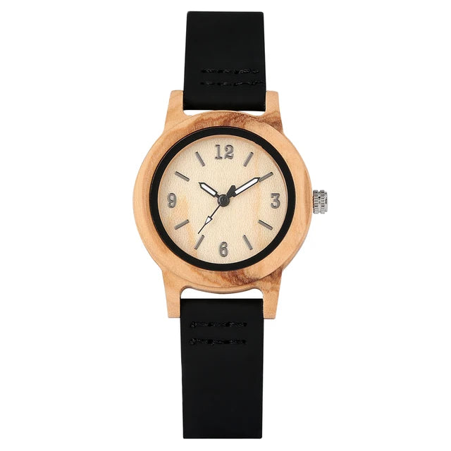 Brown Genuine Leather Wooden Watch for Lady