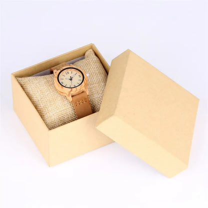 Brown Genuine Leather Wooden Watch for Lady