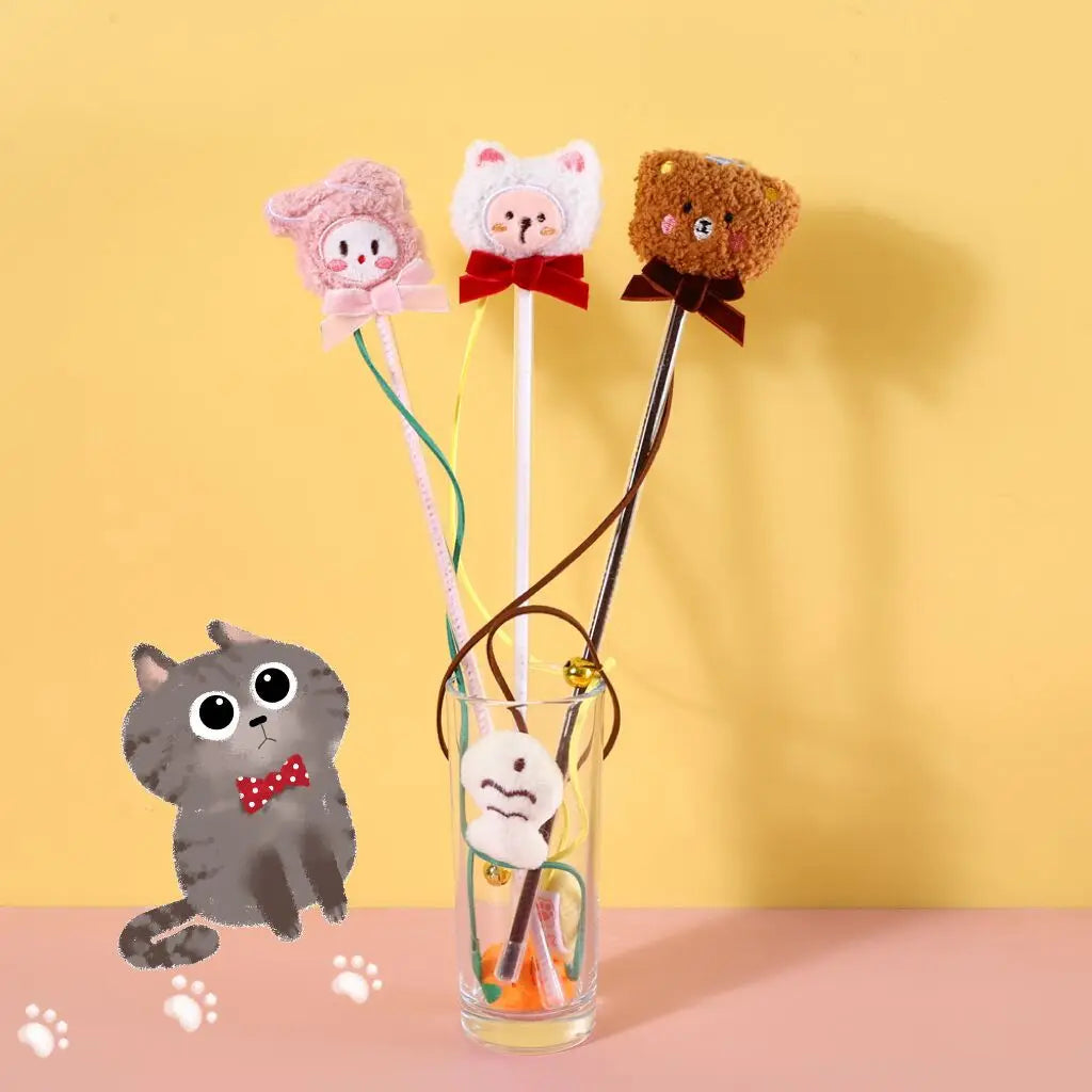 Cat Cartoon Plush Toys with Bell – Funny Cat Stick (Sunflower & Bean Sprout)