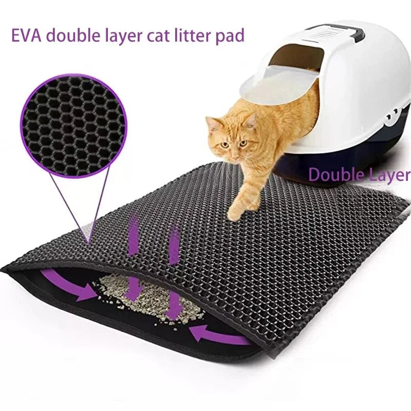 Cat Litter Mat With Gift - Double Layer Waterproof Pet Litter Box Mat