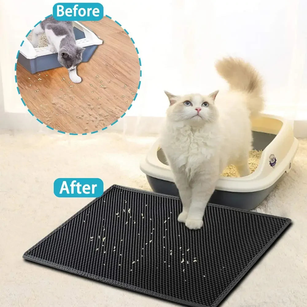 Cat Litter Mat With Gift - Double Layer Waterproof Pet Litter Box Mat