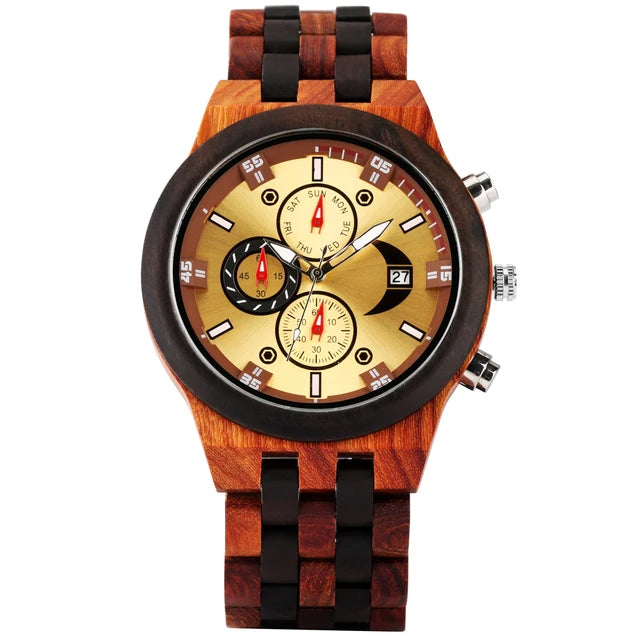 Chronograph Calendar Round Dial Quartz Watch for Men (Vintage Natural Men's Timepiece)