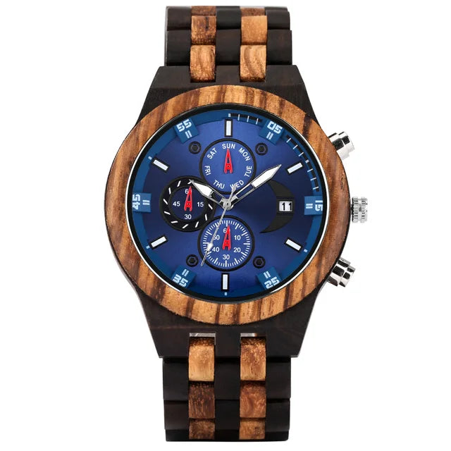 Chronograph Calendar Round Dial Quartz Watch for Men (Vintage Natural Men's Timepiece)