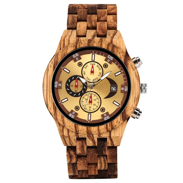 Chronograph Calendar Round Dial Quartz Watch for Men (Vintage Natural Men's Timepiece)
