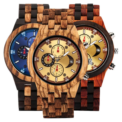 Chronograph Calendar Round Dial Quartz Watch for Men (Vintage Natural Men's Timepiece)