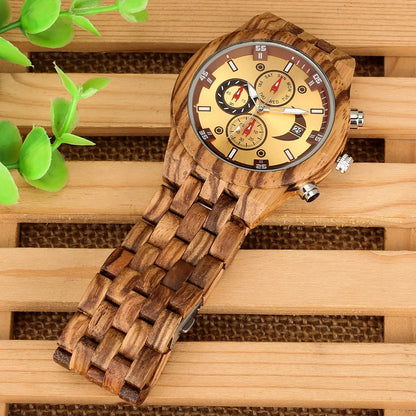 Chronograph Calendar Round Dial Quartz Watch for Men (Vintage Natural Men's Timepiece)