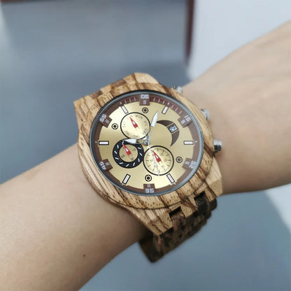 Chronograph Calendar Round Dial Quartz Watch for Men (Vintage Natural Men's Timepiece)