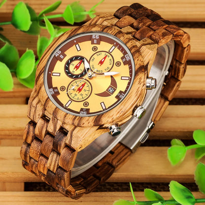 Chronograph Calendar Round Dial Quartz Watch for Men (Vintage Natural Men's Timepiece)