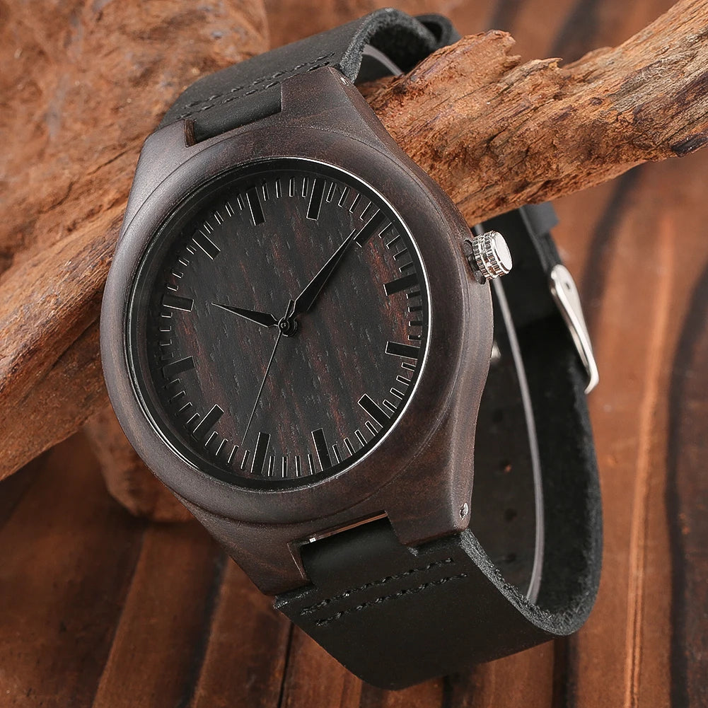 Classic Ebony Wood Quartz Men’s Watch