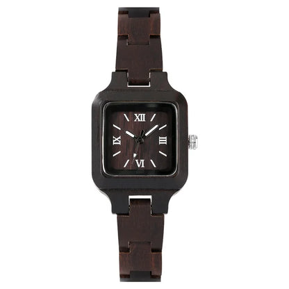 Classic Square Shaped Quartz Watches for Women with Wooden Band Bracelet