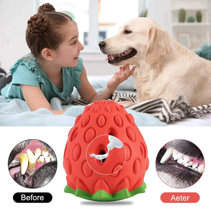 Dog Chew Toys Rubber Strawberry Shaped Food Leaking Toy