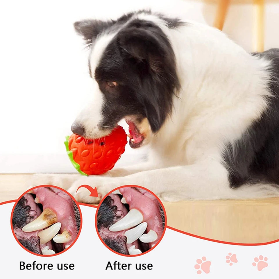 Dog Chew Toys Rubber Strawberry Shaped Food Leaking Toy