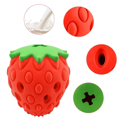 Dog Chew Toys Rubber Strawberry Shaped Food Leaking Toy