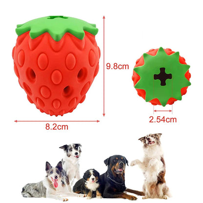 Dog Chew Toys Rubber Strawberry Shaped Food Leaking Toy