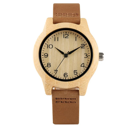 Elegant Women's Bracelet Watches – Bamboo Wooden Ladies' Watch with Soft Leather Band