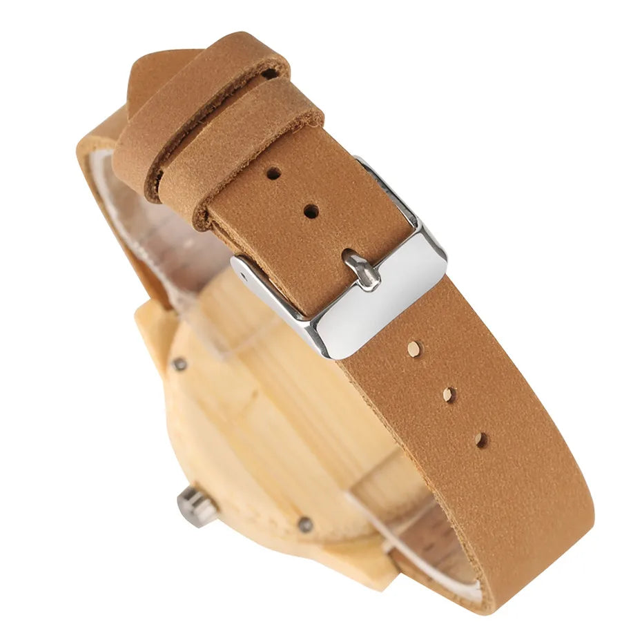 Elegant Women's Bracelet Watches – Bamboo Wooden Ladies' Watch with Soft Leather Band