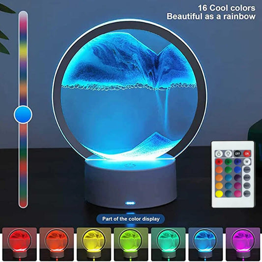 LED RGB Sandscape Lamp – 3D Moving Sand Art Frame Night Light with 16 Colors