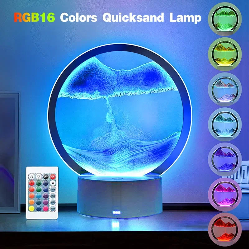 LED RGB Sandscape Lamp – 3D Moving Sand Art Frame Night Light with 16 Colors