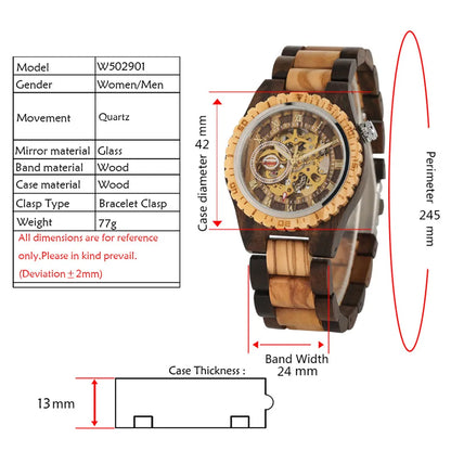 Luxury Men's Automatic Mechanical Wooden Watch with Roman Numerals Display