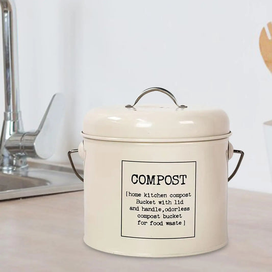 Compostador de metal para cocina: bote de basura para encimera de cocina con tapa para restos de comida