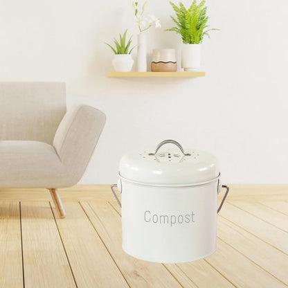 Metal Kitchen Compost Bin – Kitchen Countertop Trash Can with Lid for Food Scraps