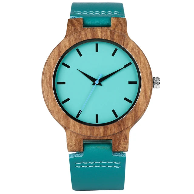 Minimalist Scale Blue Dial Quartz Wood Watches for Men Women Couple Styles Genuine Leather Lover's Wristwatches Zebrawood Watch