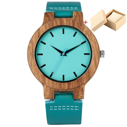 Minimalist Scale Blue Dial Quartz Wood Watches for Men Women Couple Styles Genuine Leather Lover's Wristwatches Zebrawood Watch