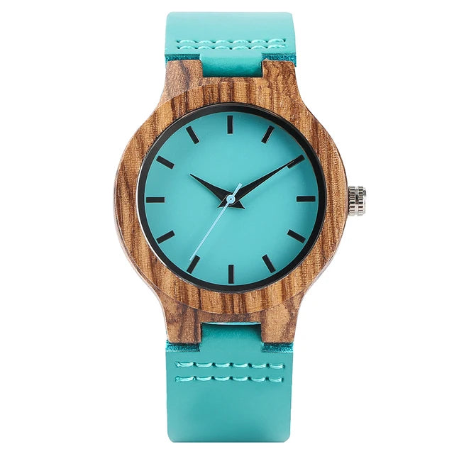 Minimalist Scale Blue Dial Quartz Wood Watches for Men Women Couple Styles Genuine Leather Lover's Wristwatches Zebrawood Watch