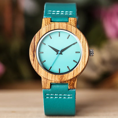 Minimalist Scale Blue Dial Quartz Wood Watches for Men Women Couple Styles Genuine Leather Lover's Wristwatches Zebrawood Watch